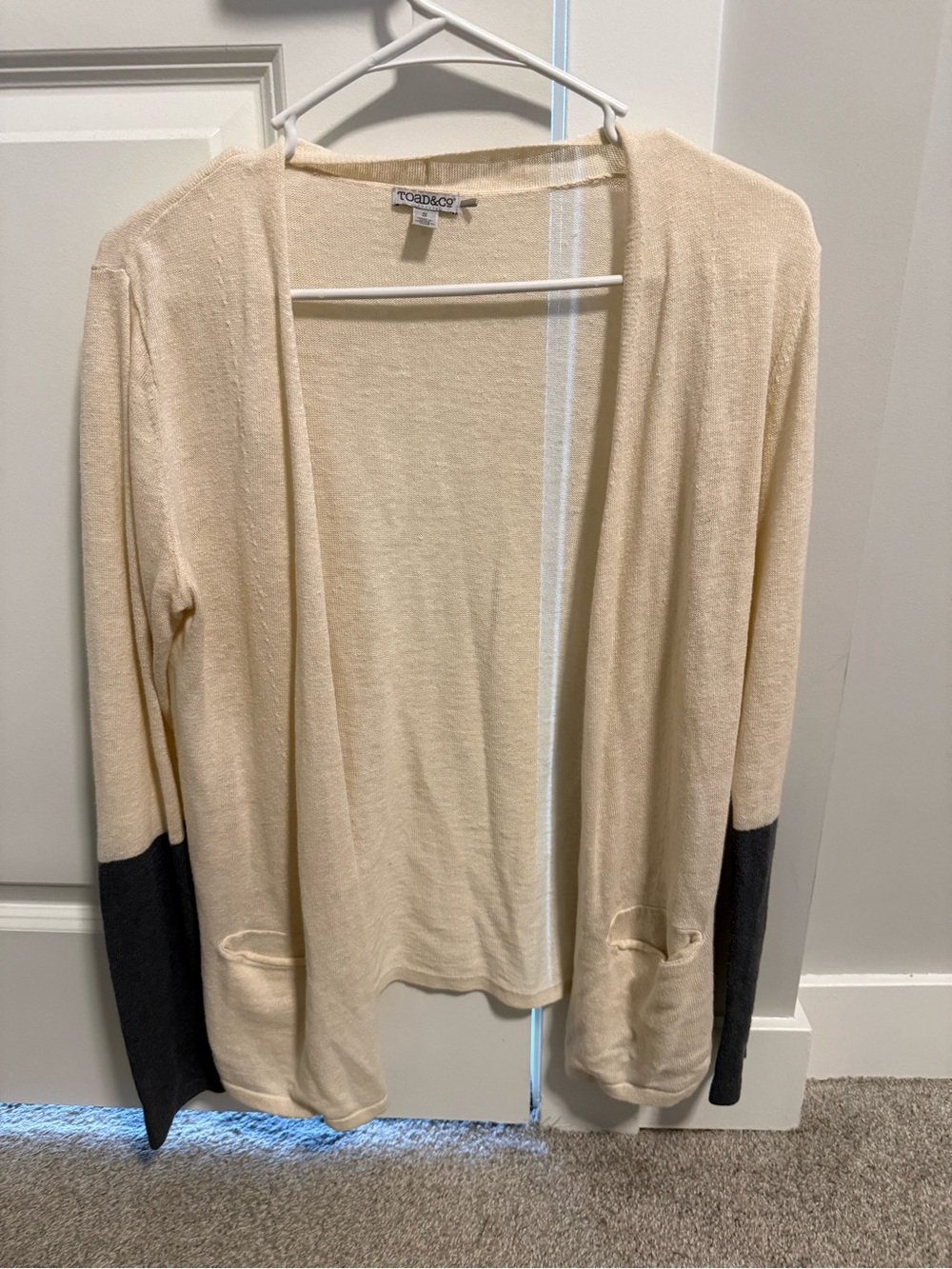 Toad&Co Cream Open-Front Cardigan with Charcoal Sleeve Panels